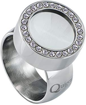 Quiges Silber Edelstahl Ring mit Zirkonia 12mm Mini Coin Halter Wechselring und Austauschbar Weißes Katzenauge Stein in Größe 19mm