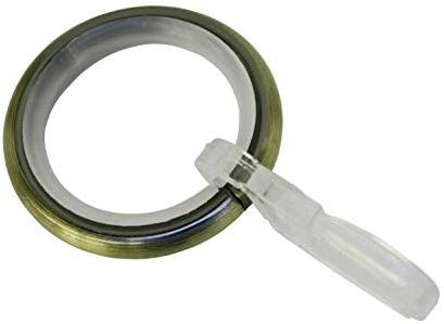 GARDINIA 33119 Gardinenringe mit Gleiteinlage und Faltenlegehaken, Metall für Ø 16 mm Messing-antik, 10er Pack, 10