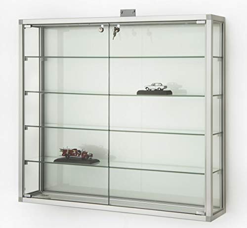 MHN Wandvitrine T 19 x B 98 x H 88 cm - Sammler Hängevitrine abschließbar - große Glas-Vitrine Wand hängend CPq - ohne Beleuchtung