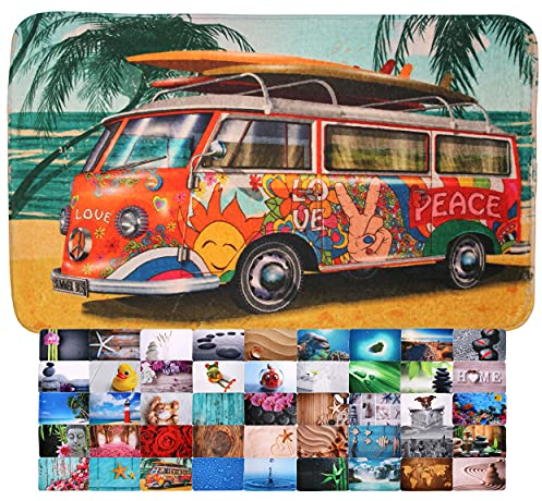 Sanilo Badteppich, viele schöne Badematten zur Auswahl, Badvorleger sehr weich und rutschfest, waschbar und schnelltrocknend (70 x 110 cm, Summer Bus)