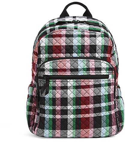 Vera Bradley Damen Campus Backpack, Cotton Büchertasche, Ribbons Plaid – recycelte Baumwolle, Einheitsgröße