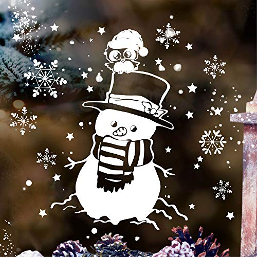 Wandtattoo Loft Fensterbilder Weihnachten mit Schneemann, Eule & Schneeflocken – Wiederverwendbar – A4 Bogen – Weihnachstdeko Fenster Kinderzimmer, Weihnachtsbilder Fenster, Fensterbild Winter