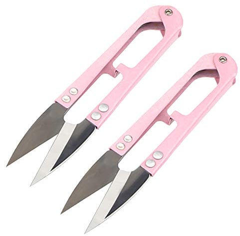 2 Pièces Mini U Forme Broderie À Coudre Fil Ciseaux Pinces pour Bricolage Craft Fil Snips Cutters Utile pour Couper Coutures (Rose)