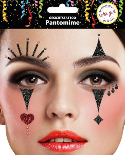 Gesichtstattoo - Glitzer Aufkleber Klebetattoos Temporäres Glitter Face Tattoo Motto Party Karneval Halloween (Pantomime)