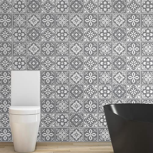 WALPLUS 120 pcs 15cm Dark Grey Cement Wall Tile Stickers Peel and Stick Backsplash Self-Adhesive Decals Home Decor DIY Living Room Splashbacks Spring Easter Decoration Tile Paint Stick on Tiles Ideas