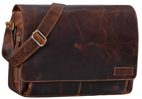 STILORD 'Rick' Schultertasche Leder für 15,6 Zoll Laptop Umhängetasche Aktentasche Bürotasche Unitasche Büffel-Leder, Farbe:florida - braun
