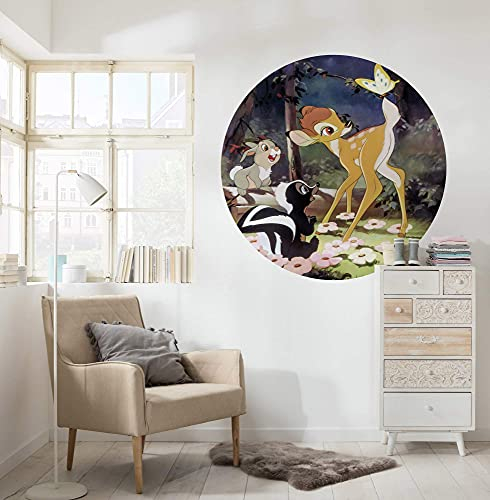 Komar Disney DOT runde und selbstklebende Vlies Fototapete von Disney - Bambi Butterfly - Ø Durchmesser 125 cm - Reh, Babyzimmer, Kinderzimmer, Wandtattoo - DD1-045