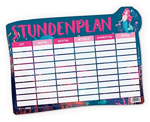 itenga Stundenplan DIN A4 magnetisch mit Motiv 31x22,5cm abwischbar z.B für den Kühlschrank für Mädchen und Jungen (Meerjungfrau)