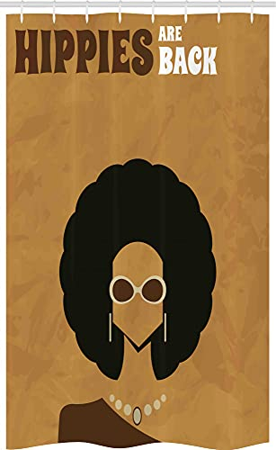 ABAKUHAUS 1970 Schmaler Duschvorhang, Frau mit Afro Frisur, Badezimmer Deko Set aus Stoff mit Haken, 120 x 180 cm, Pale Kaffee Schwarz
