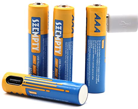SZEMPTY Batterie ricaricabili al litio AAA, 1,5 V, USB, agli ioni di litio, 750 mWh con cavo di ricarica di tipo C, ricarica rapida in 1 ore, confezione da 4