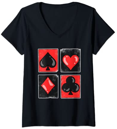 Damen Glücks Kartenspiel Spielkarte Karte Casino All In Poker T-Shirt mit V-Ausschnitt