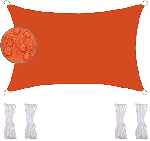 FFDL Sonnensegel Rechteckig Wasserdicht 2X2.5M, Sonnenschutz Sonnensegel Quadrat Mitösen Geruchsneutral Inkl Befestigungsseile Oxford Stoff für Pergola Orange