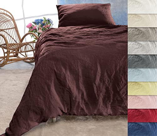 Wohnen & Accessoires GmbH & Co. KG Leinen-Bettwäsche-Set Sintra 100% Leinen aus Portugal, 2-teilig Bettbezug und Kissenbezug (2tlg. 135x200cm + 80x80cm, Pflaume)