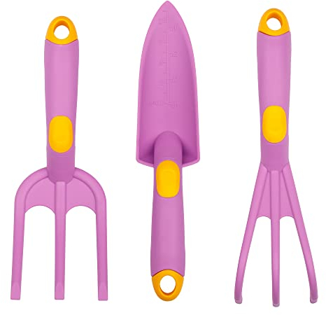 Mivos 3-teiliges Hand Gartengeräte Set für Kinder und Frauen - Gartenwerkzeug Set aus Starkem Polypropylen – Handgabel – Krallen - Schmale Schaufel – Made in EU
