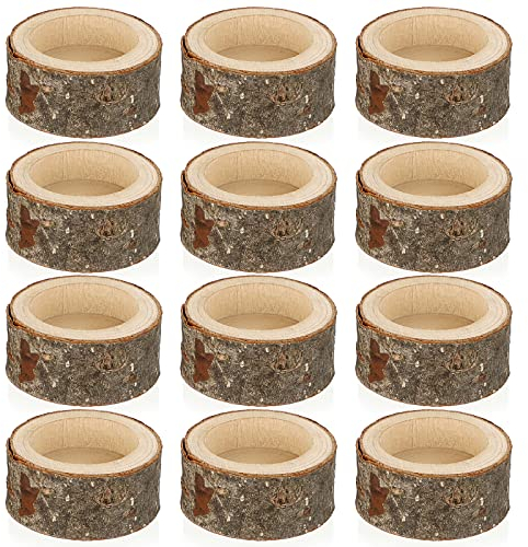 SUMNACON 12 Stück Teelichthalter Holz Votivkerzenhalter Kerzenleuchter Kerzenhalter Kerzenständer Dekoration für Tisch Hochzeit Weihnachtsfeier Valentinstag Heimdekoration(2,5CM,Braun)