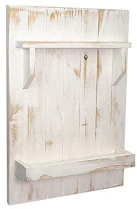 Declea Holzregal mit Zwei Ablagen, Wandplatte für die Küche mit Regalen, Wandregal aus Holz, Aufbewahrungsregal, Wohnkultur im Shabby-Stil, 77 x 57 x 16 cm