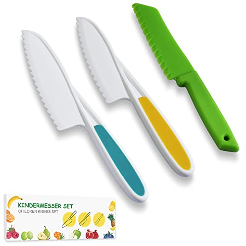 Willingood 3-teiliges Kindermesser ab 3 Jahren, Kinder Messer Schneiden Lernen, Ergonomisches Küchenmesser Koch Werkzeug, Kinderfreundliches
