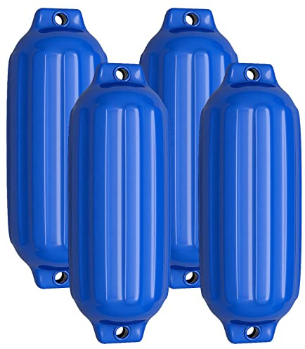 COSTWAY Defensas de Barco Acanaladas de Doble Ojo, Defensas de Barco de 4 Piezas para Atraque, Defensas de Barco Marino Inflables, Juego de Parachoques de Barco (Azul, 50 x 14 cm)