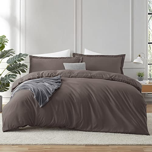 Hearth & Harbor Chocolate Brown Duvet Cover King Size - 3 Piece Bedding Set, Soft Double Brushed Comforter Cover Set with Button Closure, 1 King Size Duvet Cover 104x90 inches and 2 Pillow Shams