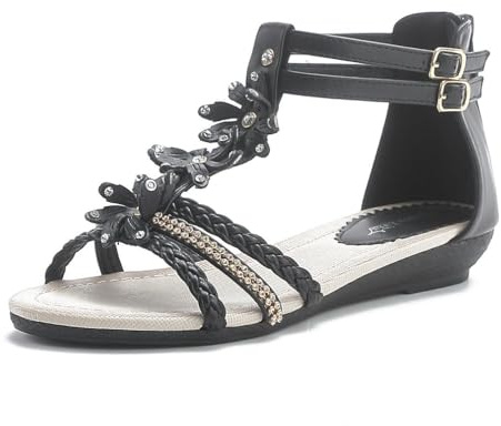 Pogolino Damen Sandalen Blumen Sandaletten Riemchen Flach Sommer WH521