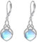 Mondstein Ohrringe für Damen und Mädchen Sterling Silber irischer keltischer Knoten Baumelnde Lange Tropfenförmige Leverback Ohrringe Schmuck Geschenke