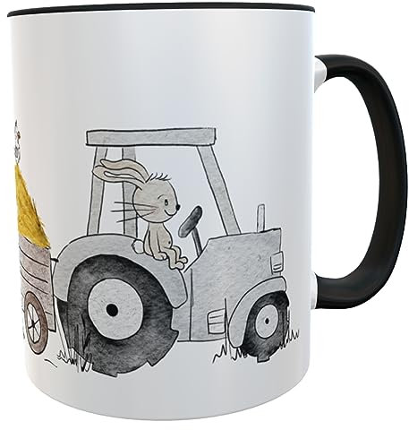 personalisierte Tasse Traktor Spruch so wild... Mädchen Junge Geburtstag Bauernhoftiere (Hase Spruch so wild...schwarz)