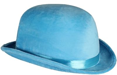 Thetru Melone Top Colour Velour mit Satinband 60 cm | Neon Blau - Bowler Hut Erwachsene