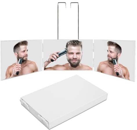 360-Grad-Spiegel, 3-Wege-Spiegel mit Halterungen, Verstellbarer Kosmetikspiegel für Badezimmer Schlafzimmer Make-up Dusche Rasieren Styling Schneiden (No LED)