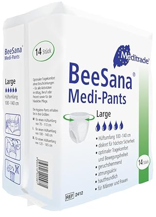 Beesana Medi-Pants Lot de 14 culottes d'incontinence Taille XL – Couches pour adultes hommes et femmes – Tour de hanches 120-165 cm – Protection absolue en cas de fuites urinaires – Haute absorption
