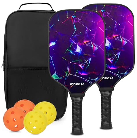 Juego de 2 palas de pickleball, juego de pickleball con superficie de fibra de vidrio aprobada por USAPA con 2 raquetas de pickleball, 4 bolas de pickleball, 1 bolsa de transporte portátil, juego de