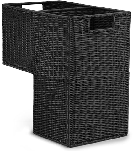 Woodluv L-Shape Large Polypropylene Step Basket With Insert Handle, Step Tidy Storage Basket, Bin for Laundry, Toys, Household Items, Staircase Storage Basket Organiser, Black, 38 x 20 x 40 cm