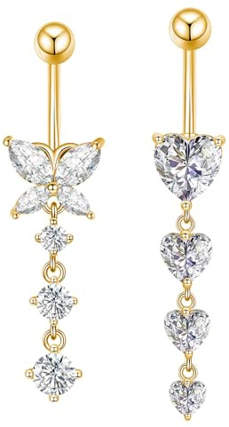 Gojewen 2-3er Bauchnabelpiercing 10mm Herz Anhänger Bauchpiercing 14G Chirurgenstahl Piercing Bauchnabel Schmuck Silber Gold