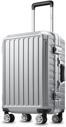 LUGGEX Koffer Aluminiumrahmen Hartschalenkoffer Reisekoffer mit 4 Rollen Metallecken TSA Schloss Trolley Koffer ohne Reißverschluss Klein (Silber, 56cm, 36L)