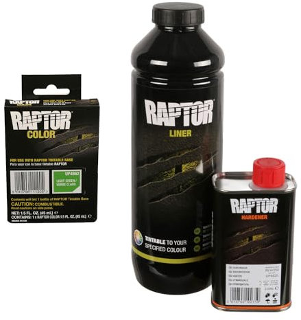 U-POL Raptor 2K Transportflächen Beschichtung/Schutz vor Steinschlägen, Kratzern, Rost/Raptor Lack einfärbbar (inkl. Härter) + Raptor Pigment (948 ml + Light Green (ca. RAL 6018))
