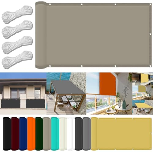 Gartenüberdachung 0.9 x 3.4 m Wasserdicht Quadratisch Balkon Sichtschutz Uv-Schutz-Polyestergewebe mit Seil Ideal für Schwimmbäder Partys Und Outdoor-Aktivitäten, Khaki