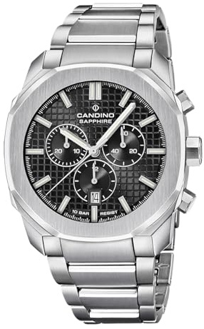 Candino Swiss Herrenuhr Analog aus Edelstahl 316l | Quarzwerk, Chronograph, Kalender, Widerstandsfähiges Saphirglas, Wasserdicht 10 ATM C4746/4 Icon