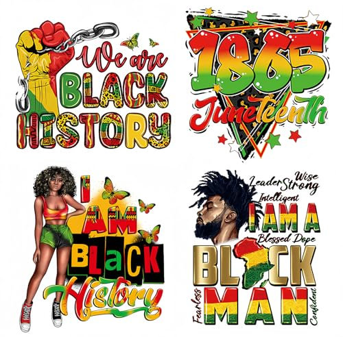 4 Pcs Juneteenth Iron On Patches for Clothing Black Men Women Iron on Transfers Black History 1865 Fist Iron On Decals for Clothes T-Shirts Jackets Bags DIY Heat Transfer Decals June 19th Decoration