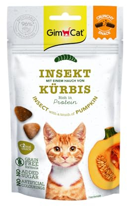 GimCat Insecto crujiente con Calabaza - Golosinas para Gatos crujientes y ricas en proteínas - 1 Bolsa (1 x 50 g)