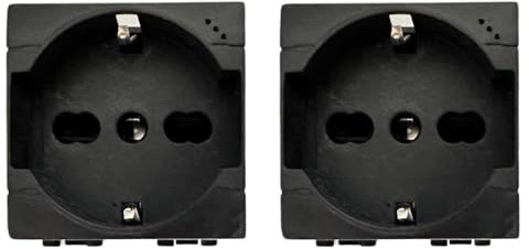 Voltix 2 Pezzi Presa Schuko 2P+T 16A, Compatibile con Bticino Living Light e Living International, Colore Nero, Alta Qualità (2 Pezzi Presa Schuko)
