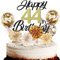 Dalettu Tortendeko 44. Geburtstag Mann Frau, Schwarz Cake Topper Deko 44 Geburtstag Frauen, Cake Topper Happy Birthday Ballon Konfetti und Papierfächer für Geburtstagstorte Deko 44 Jahre Frauen Männer