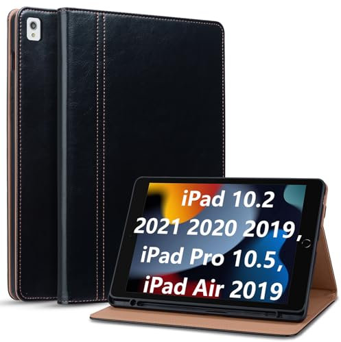 ONETHEFUL Coque pour iPad 9/8/7e Génération 10.2 Pouces Housse avec Porte-Stylet,Tablette Protection Case Compatible iPad 10.2 (2021/2020/2019)/iPad Air 3/iPad Pro 10.5 Veille/Réveil Auto Noir