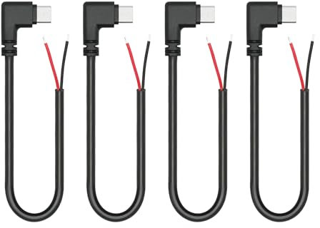 4Pcs USB C to 2 Pin Bare Wire Open End Power Cord 10inch, 90 Degree USB Type C Male Plug 2 Pin Pigtail Cable 20AWG 5V, for USB Type C Equipment Installed or Replacement Repair DIY Cable