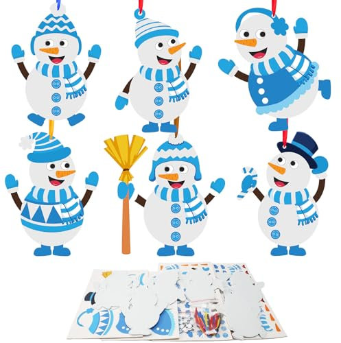 DKINY 12 Schneemann Bastelset Kinder DIY Schneemann Papierbastelset zum Basteln und Dekorieren Weihnachtliches Kreativsets Geschenk für Junge Mädchen Weihnachten Winter