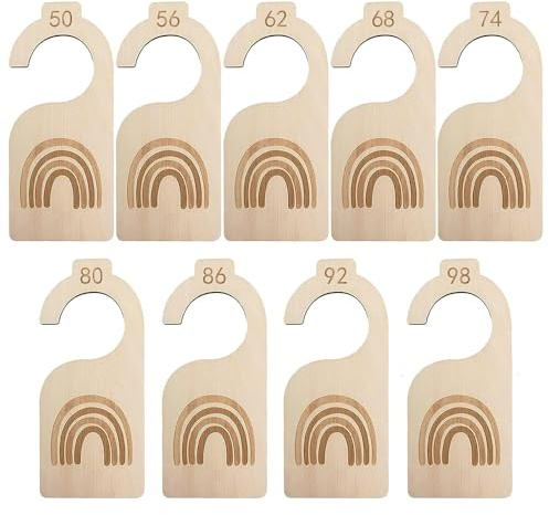 Größentrenner Baby, 9 Stück Baby Größentrenner aus Holz Babykleidung Trenner 50 bis 98 Kleidergrößen Trenner Holz Größentrenner für Neugeborene Kleidung