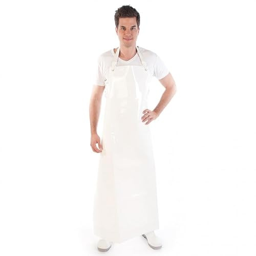FRANZ MENSCH 5 Stück Hygostar Latzschürzen 300 my | PU, weiß, L: 120cm, B: 90cm, Einweg-Latzschürze, Schutzschürze, Fleischerschürze