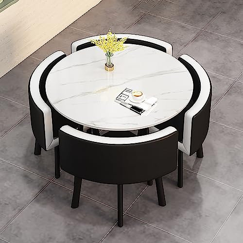 Runder Couchtisch und Stuhl Set Esstisch mit 4 Stühlen Business Tisch und Stuhl Kombination für Geschäfte Meetings und Büros Kleine Runde Tische für Büro Konferenz PU-Leder Essgruppe