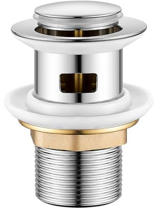 Basin Sink Waste Pop Up Click Clack Sprung Plug with Overflow Slotted Bathroom Sink Waste Chrome, 38mm Brass Pop Up Sink Plug, Sprung Basin Waste Slotted for Bathroom Sink