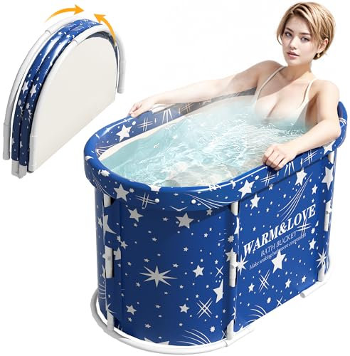 Bañera plegable para ducha, bañeras independiente para baño caliente, bañera de hielo portátil para adultos (azul estrella, ovalada, mediana) 