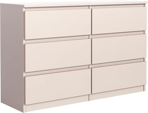 meble masztalerz Kommode mit 6 Schubladen 120 cm, Sideboard Wohnzimmer, Kommode Schlafzimmer H: 78,5cm, B: 120 cm, T: 39 cm, Kommode mit Schubladen, Schubladenschrank Kaschmir