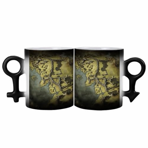 HJUQNGF Kaffeetasse für Paare, Mittelerd-Karte, farbwechselnde Kaffeetasse, Keramik, magischer Becher, wärmeempfindliche Tasse, personalisierbar, für Damen und Herren, 2 Stück